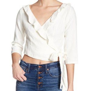 ASTR the Label Ruffle Linen Wrap Crop Top